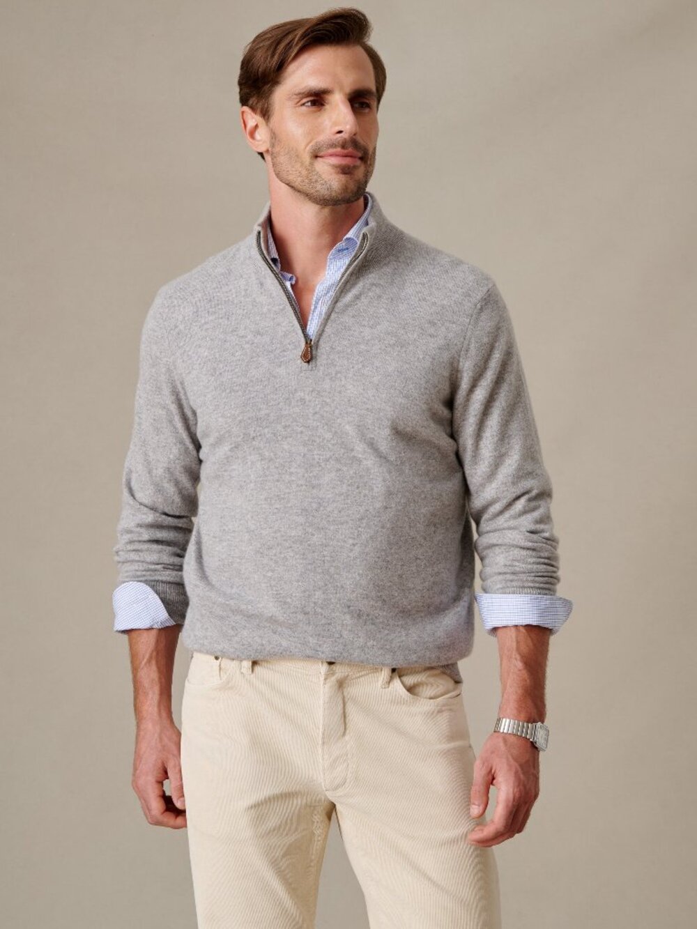 J McLaughlin Twain Cashmere 1/4 Zip - Flint Gray NEW